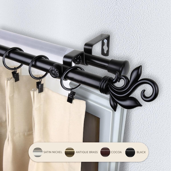 Kd 0.8125 in. Giles Double Curtain Rod with 120 to 170 in. Extension, Black KD3721166 - main